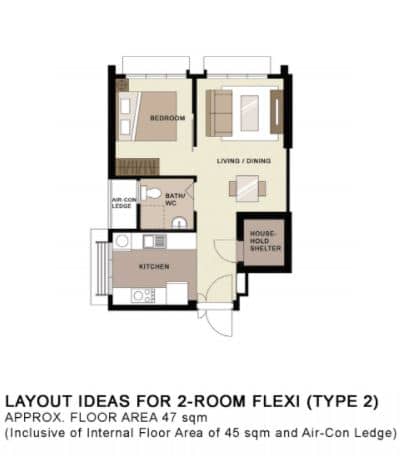 Northshore StraitsView HDB BTO 2 room floor plan