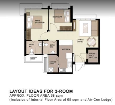 Northshore StraitsView HDB BTO 3 room floor plan